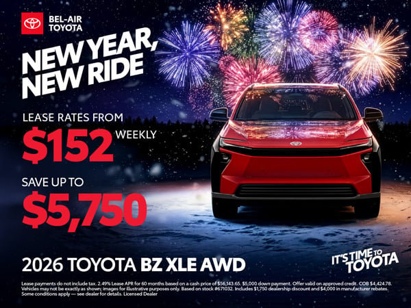 2026 Toyota bZ electric SUV driving in Ottawa Ontario winter